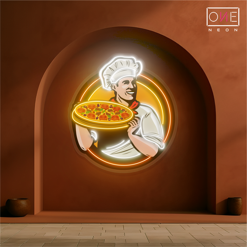 Panneau néon à LED avec illustration de Master Chef's Pizza 