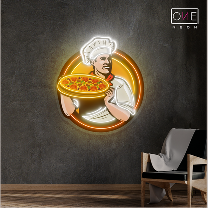 Panneau néon à LED avec illustration de Master Chef's Pizza 