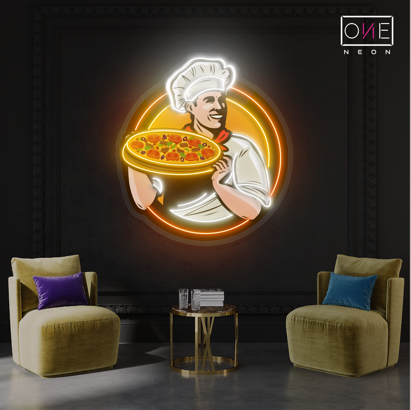 Panneau néon à LED avec illustration de Master Chef's Pizza 