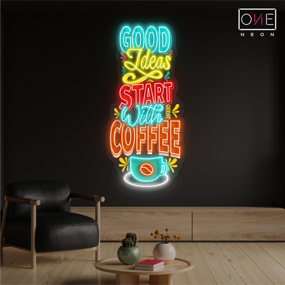 Les bonnes idées commencent avec un panneau néon à LED pour œuvres d'art sur le café