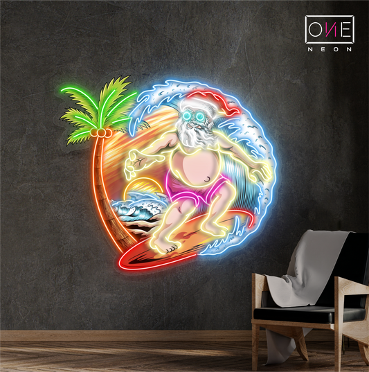 Surfing Santa Artwork Led Neon Sign