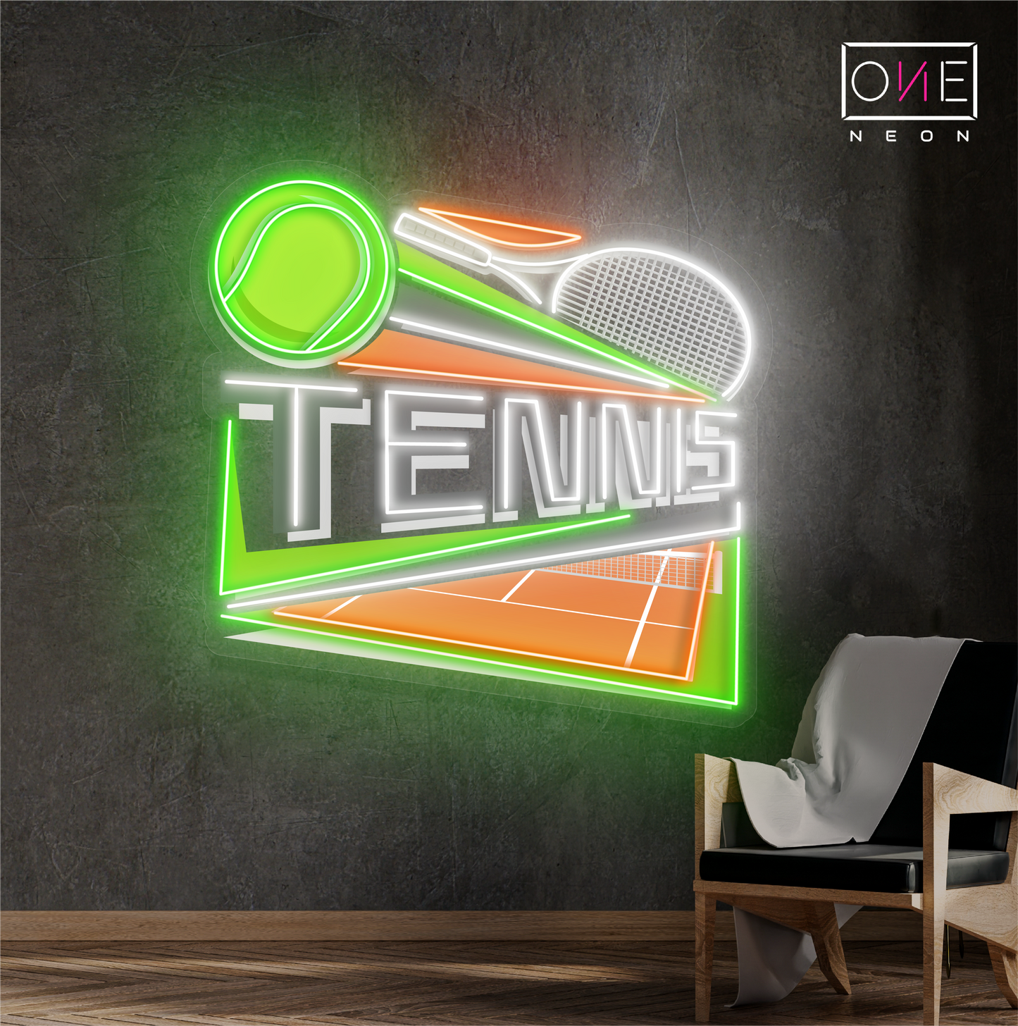 Panneau néon à LED avec illustration de tennis côté court 