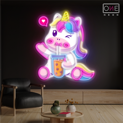 Bubble Tea Unicorn Artwork Led Neon Sign