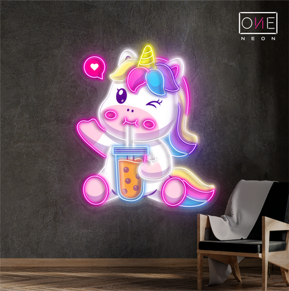 Bubble Tea Unicorn Artwork Led Neon Sign