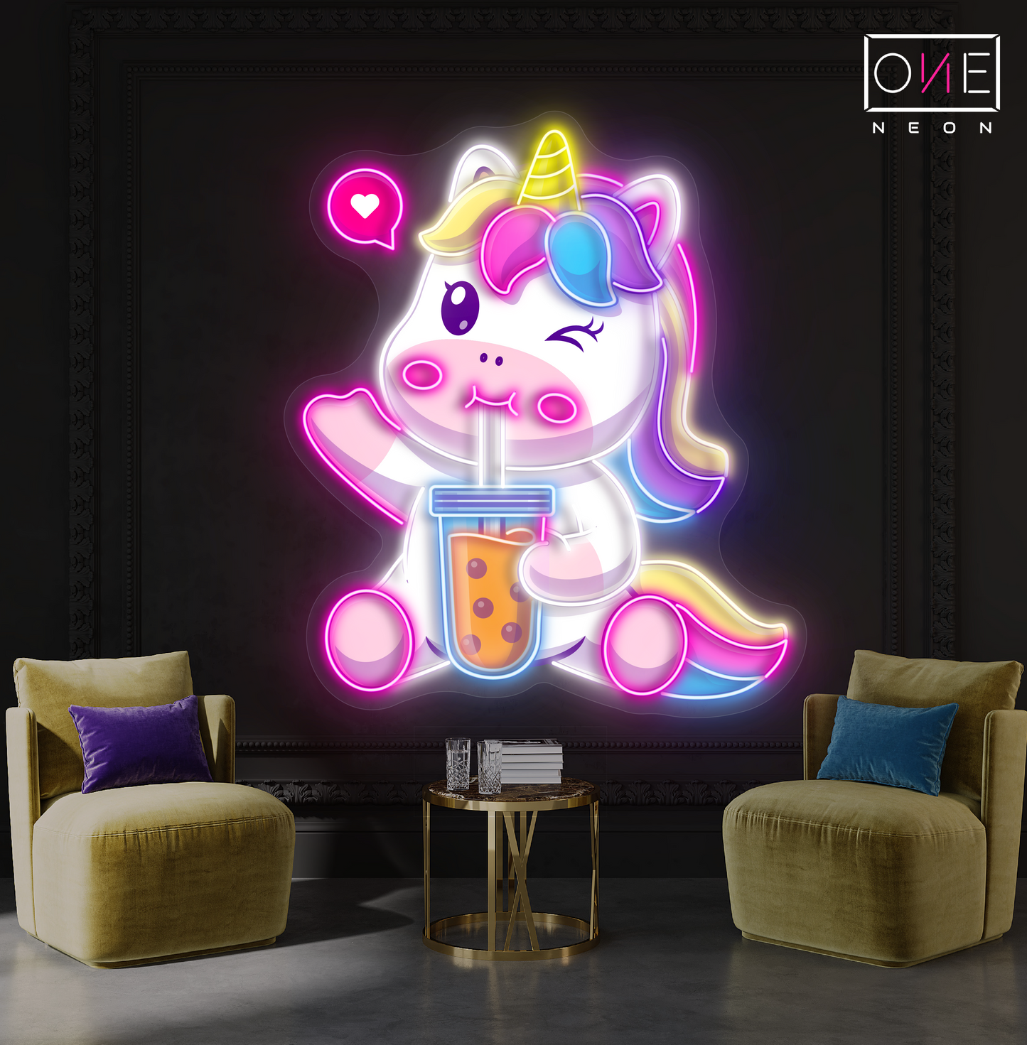 Bubble Tea Unicorn Artwork Led Neon Sign