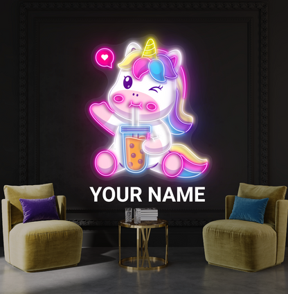 Bubble Tea Unicorn Artwork Led Neon Sign