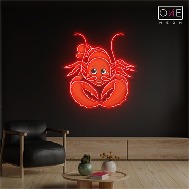 Enseigne au néon à LED avec illustration de homard heureux 