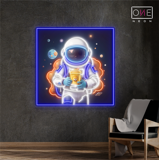 Astronaut Bubble Tea Artwork Led Neon Sign