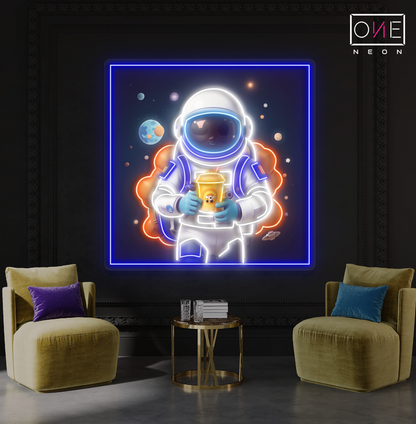 Astronaut Bubble Tea Artwork Led Neon Sign