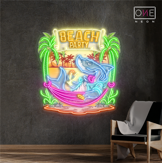 Shark Beach Party Artwork Led Neon Sign