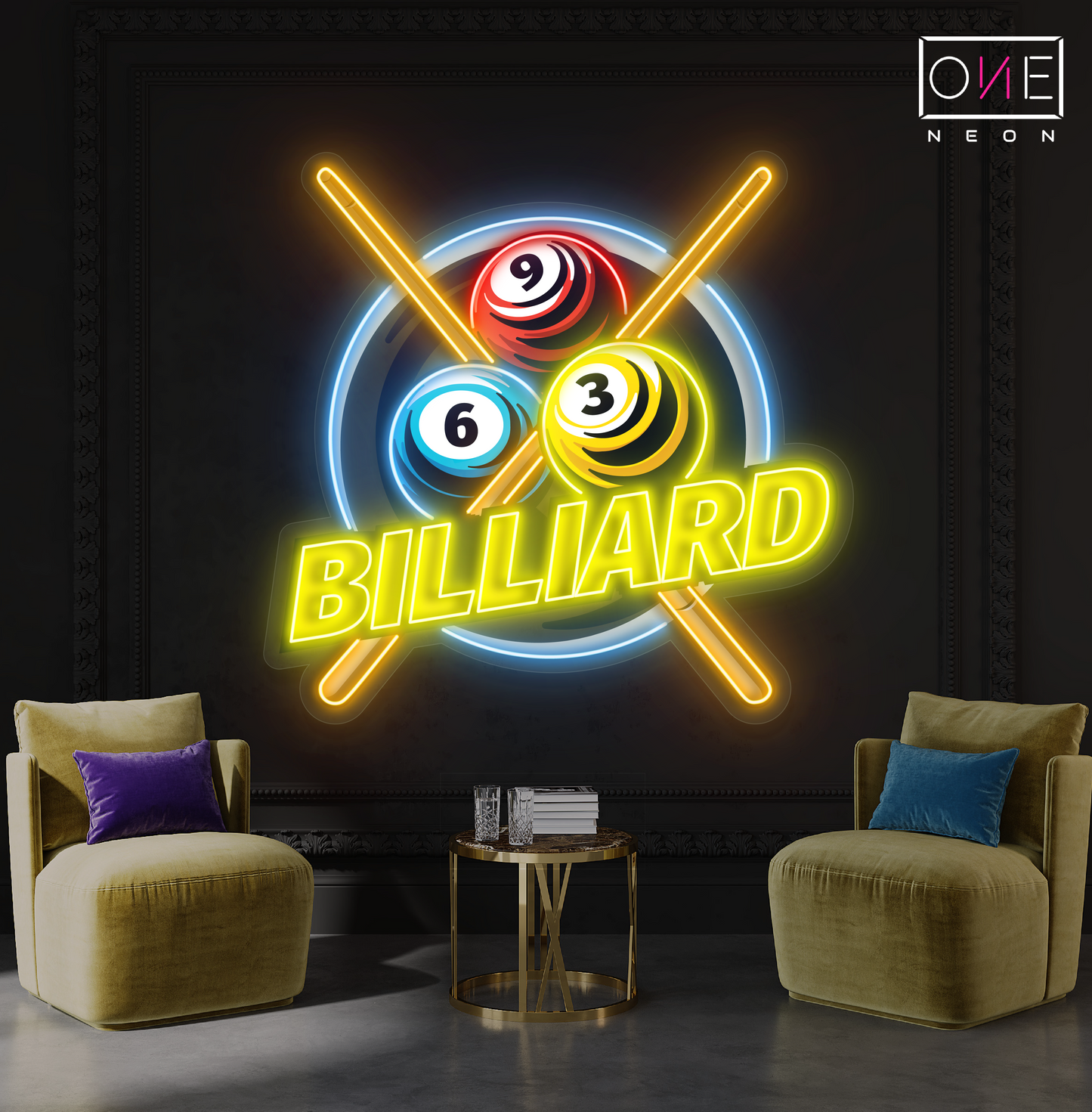 Panneau néon à LED avec illustration de billard 