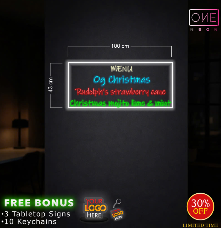 Santa's sugarcane stand+ Menu board ( 4 signs) | LED Neon Sign