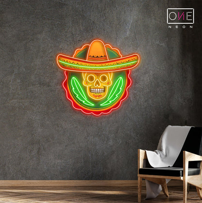 Panneau néon à LED avec illustration de crâne de Calavera 