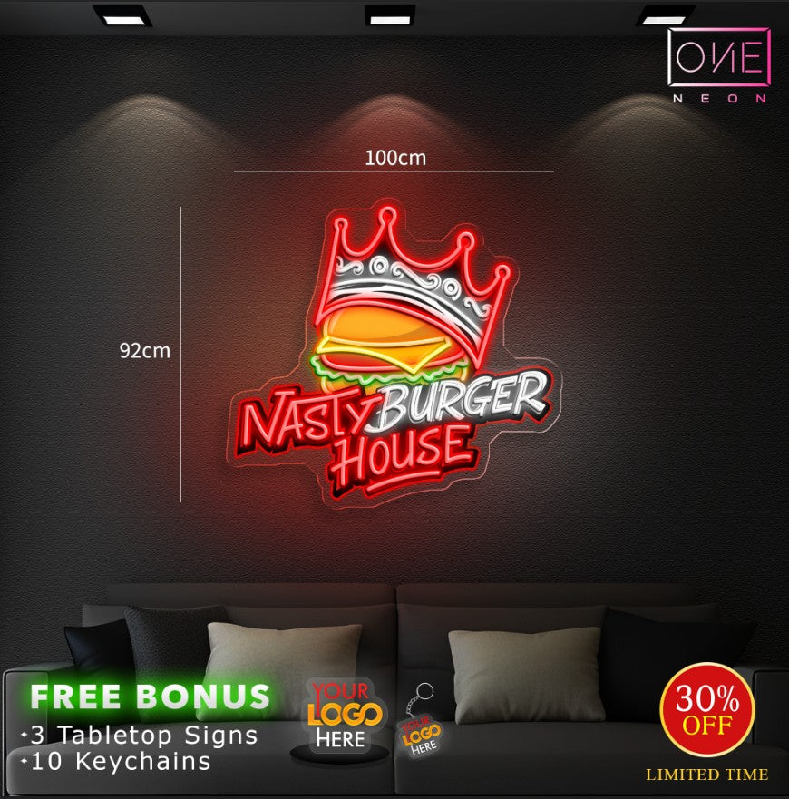 NASTY BURGER HOUSE | LED Neon Sign (waterproof + stand)