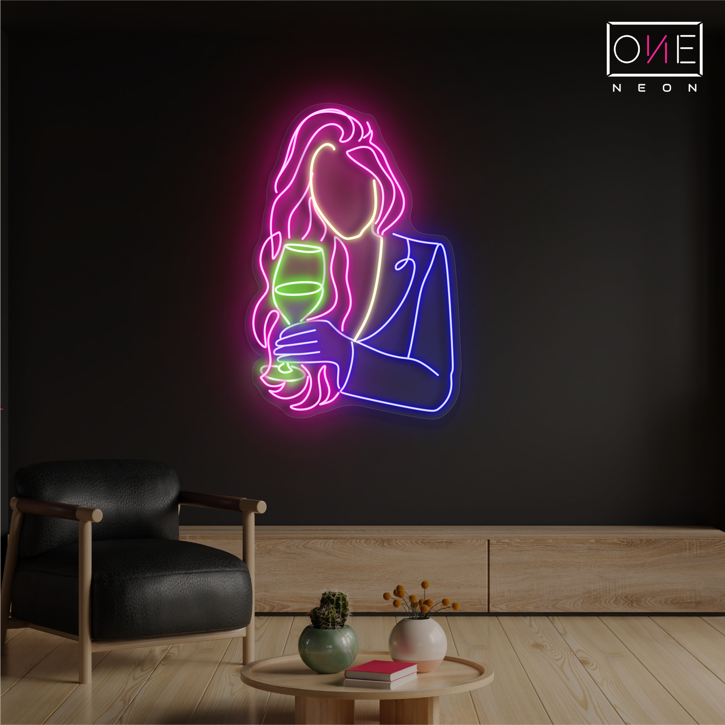 Enseigne au néon LED élégante avec illustration de gorgée