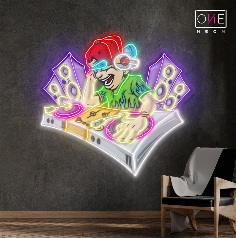 Enseigne au néon à LED avec illustration de DJ Vibe Master