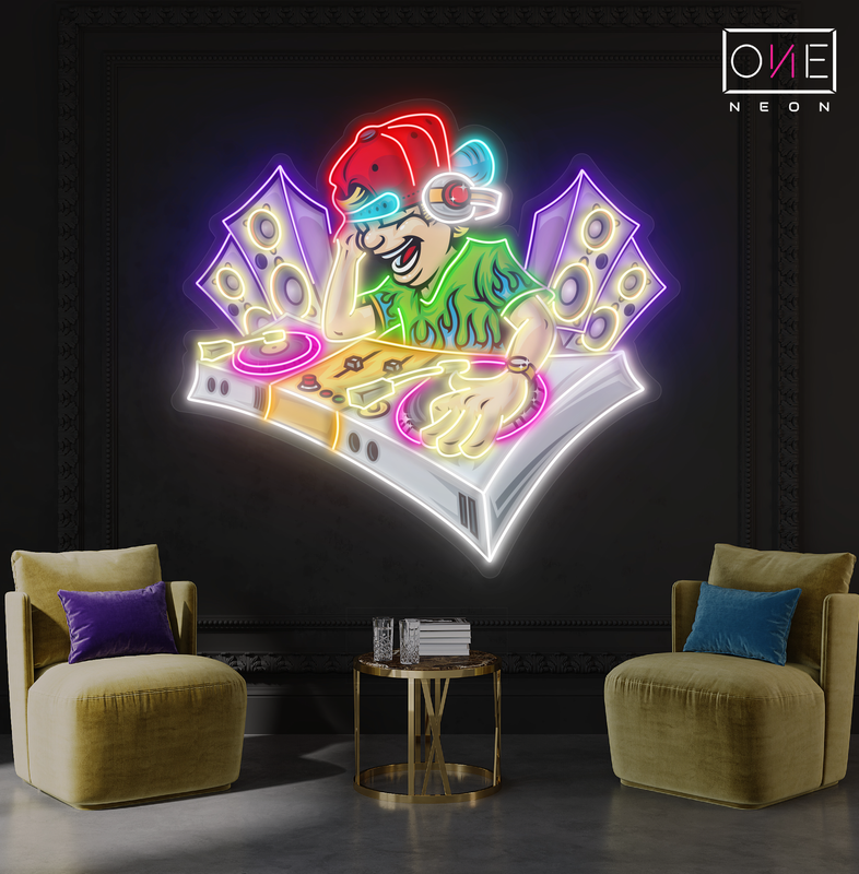 Enseigne au néon à LED avec illustration de DJ Vibe Master