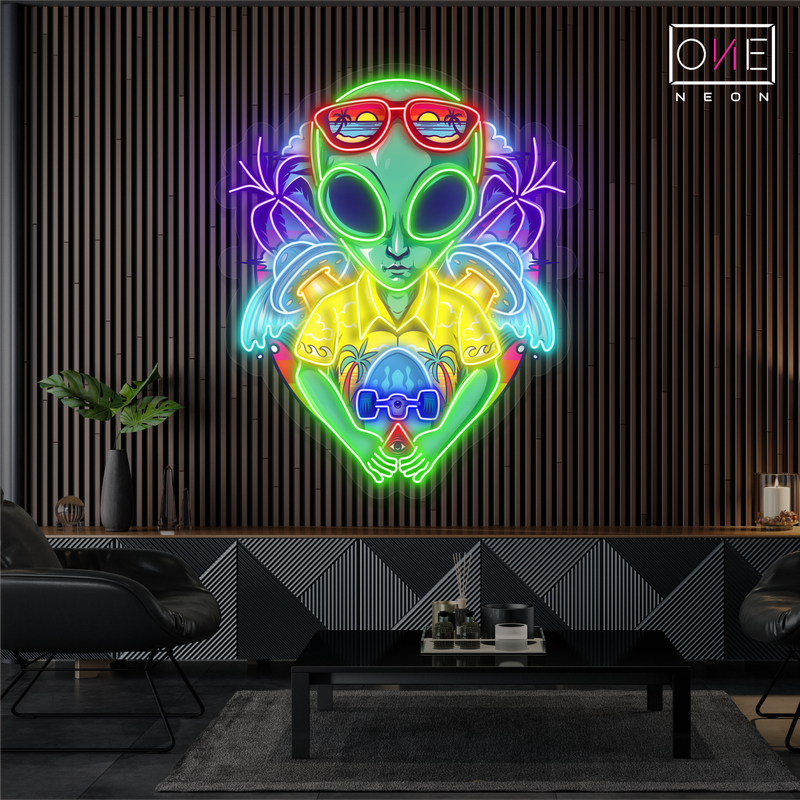 Tropical Alien Tourist Artwork Led Neon Sign