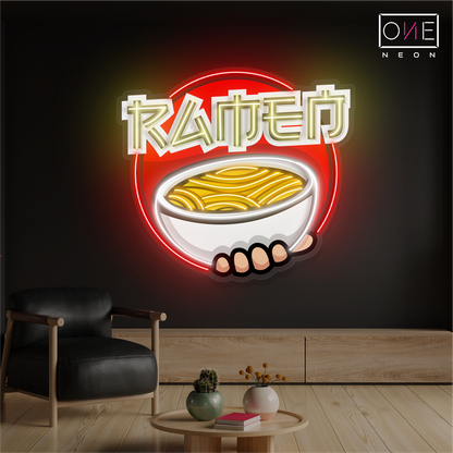 Panneau néon LED avec illustration de bol de ramen 