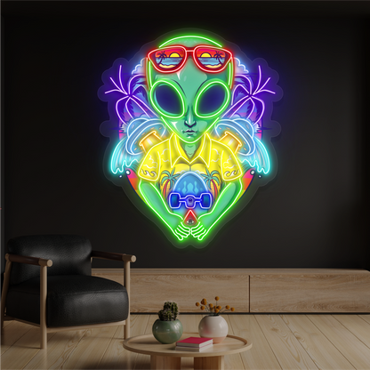 Tropical Alien Tourist Artwork Led Neon Sign