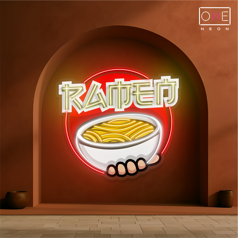 Panneau néon LED avec illustration de bol de ramen 