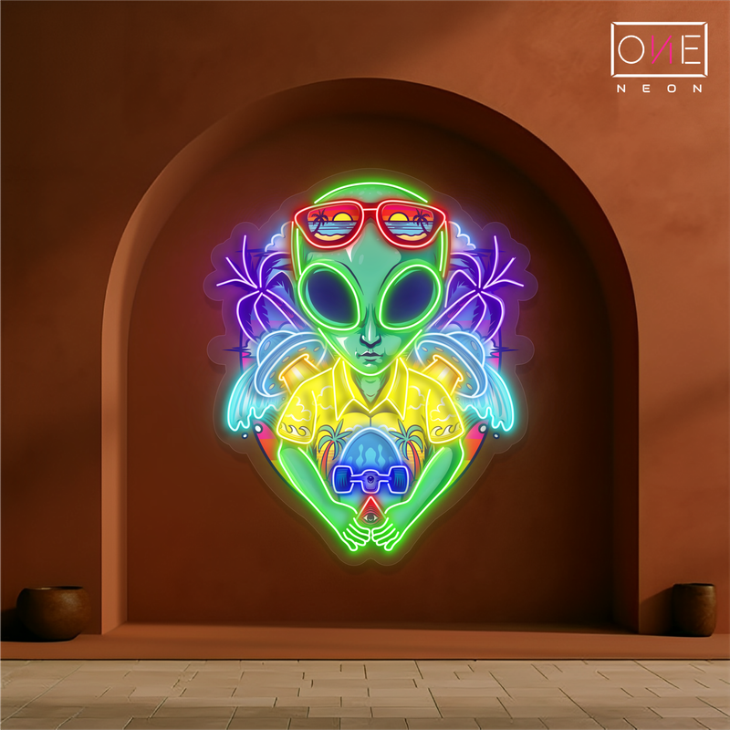 Tropical Alien Tourist Artwork Led Neon Sign