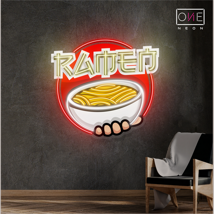 Panneau néon LED avec illustration de bol de ramen 