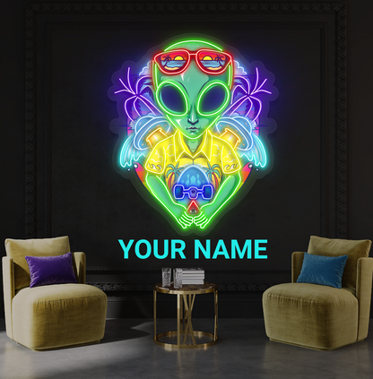 Tropical Alien Tourist Artwork Led Neon Sign