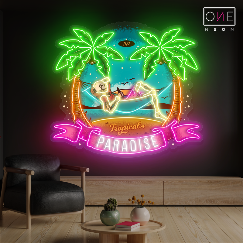 Enseigne au néon à LED représentant un squelette de paradis tropical