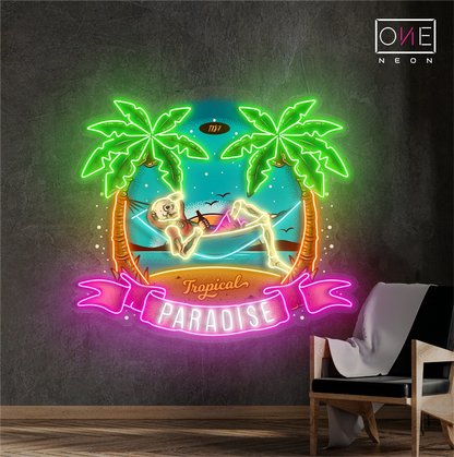 Enseigne au néon à LED représentant un squelette de paradis tropical