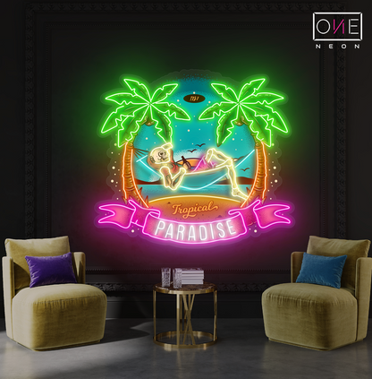 Enseigne au néon à LED représentant un squelette de paradis tropical