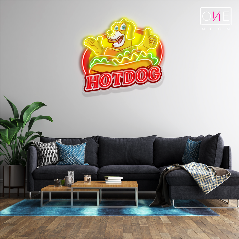 Enseigne au néon à LED avec illustration de hot-dog 