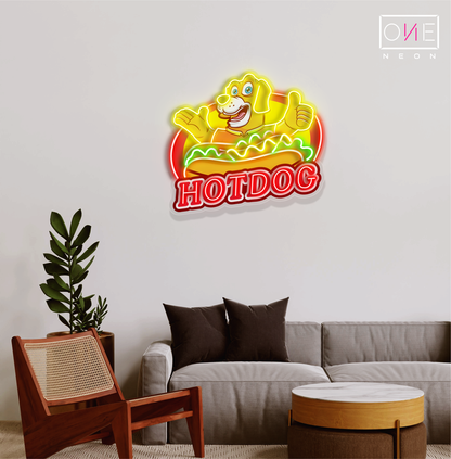 Enseigne au néon à LED avec illustration de hot-dog 