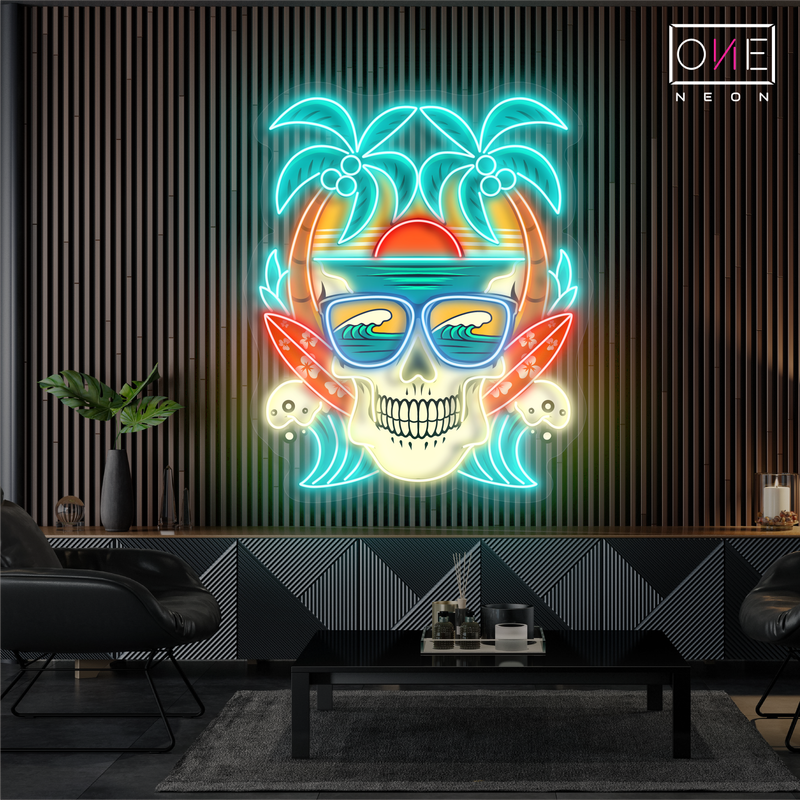 Beach Paradise Skull Artwork Led Neon Sign