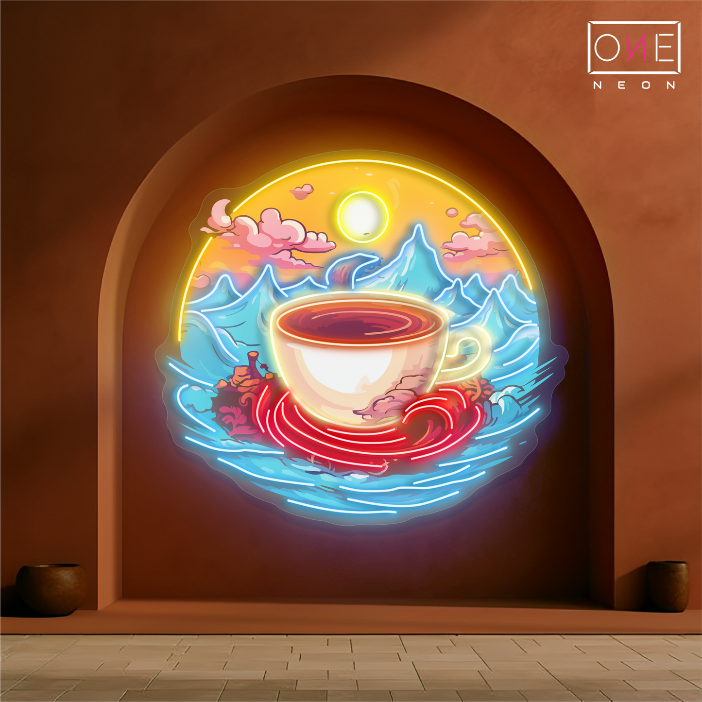 Panneau néon à LED Sunrise Serenity Brew Artwork 