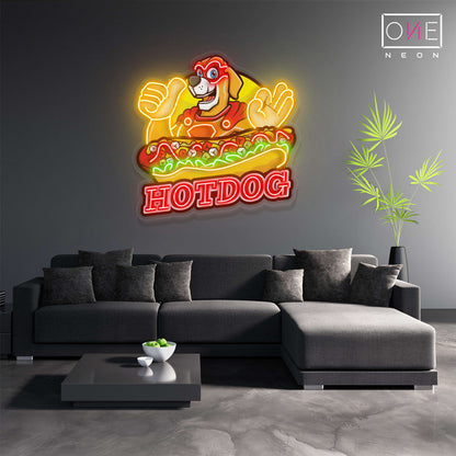 Enseigne au néon à LED avec illustration de hot-dog 