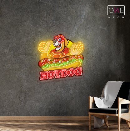 Enseigne au néon à LED avec illustration de hot-dog 