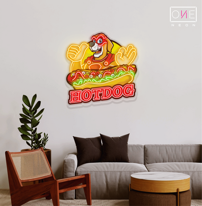 Enseigne au néon à LED avec illustration de hot-dog 