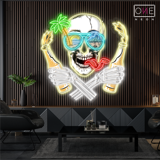 Beach Rebel Skull Artwork Led Neon Sign