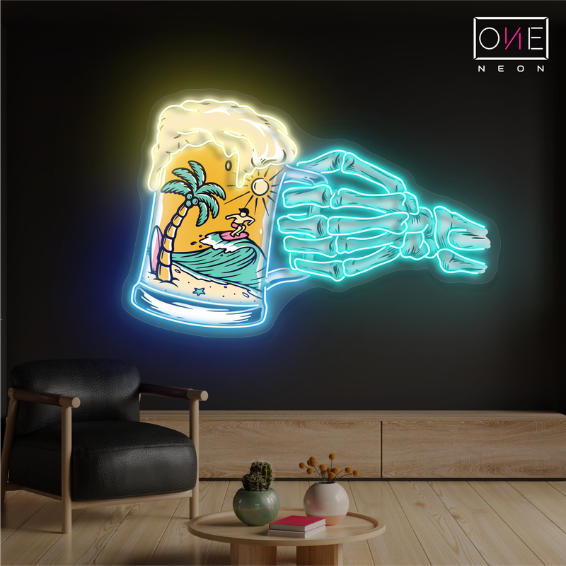 Enseigne au néon à LED Skeleton's Beach Beer Artwork