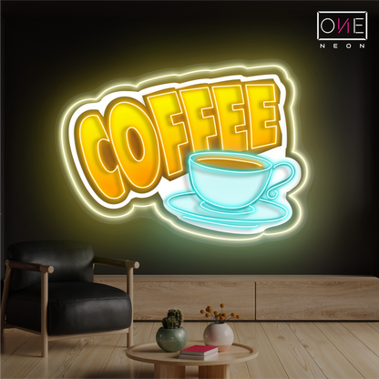 Panneau néon à LED avec illustration de café 