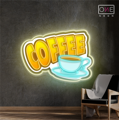 Panneau néon à LED avec illustration de café 