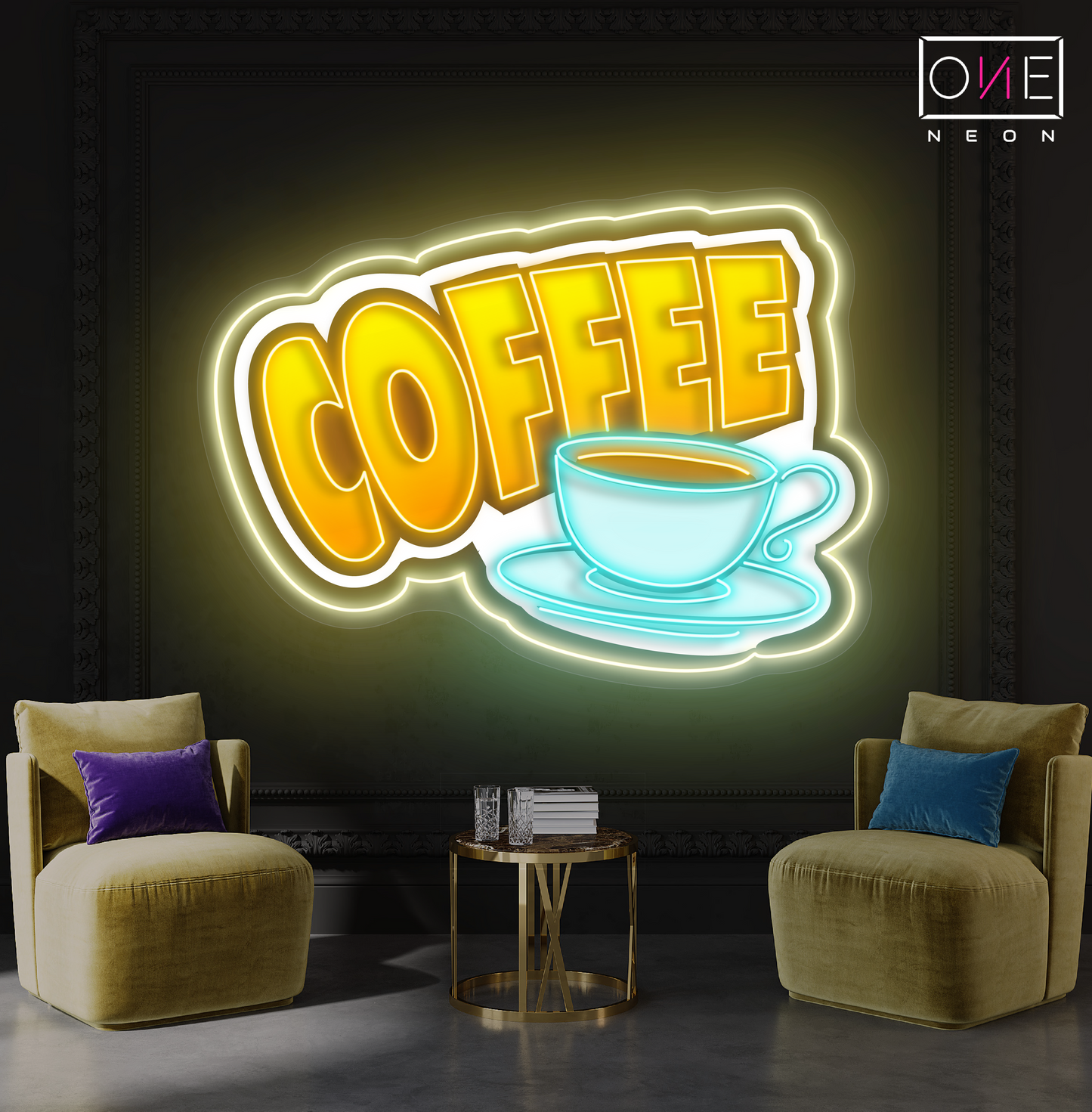 Panneau néon à LED avec illustration de café 