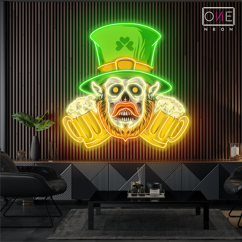 Enseigne au néon à LED avec illustration de la brasserie hantée St. Paddy's