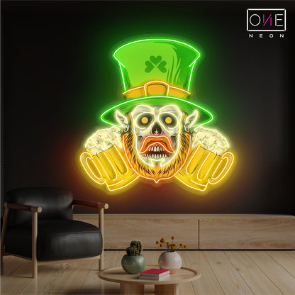 Enseigne au néon à LED avec illustration de la brasserie hantée St. Paddy's