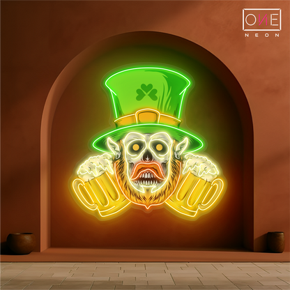 Enseigne au néon à LED avec illustration de la brasserie hantée St. Paddy's