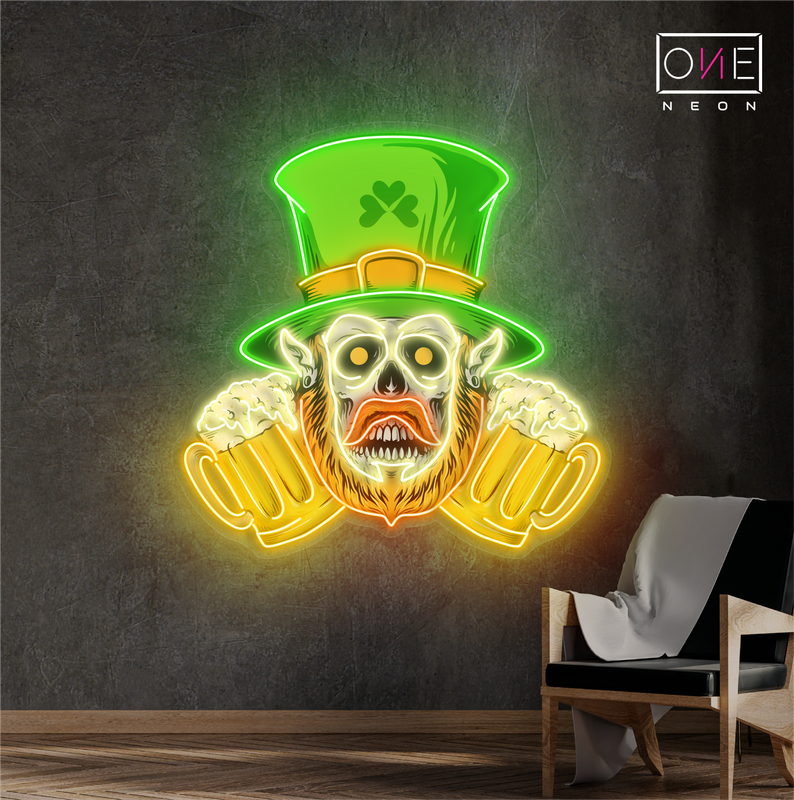 Enseigne au néon à LED avec illustration de la brasserie hantée St. Paddy's