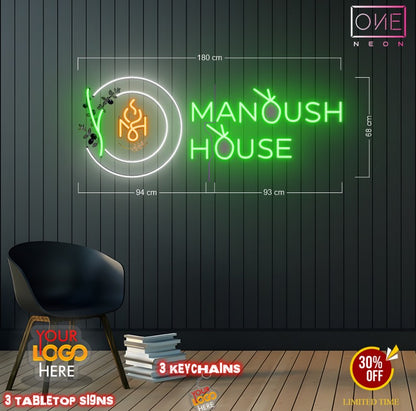 Manoush House + Open ( 2 signs)| LED Neon Sign