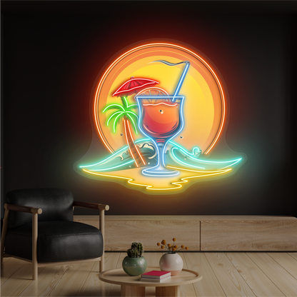 Panneau néon à LED Sunset Breeze Cocktail Artwork