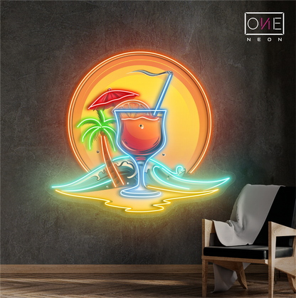 Panneau néon à LED Sunset Breeze Cocktail Artwork